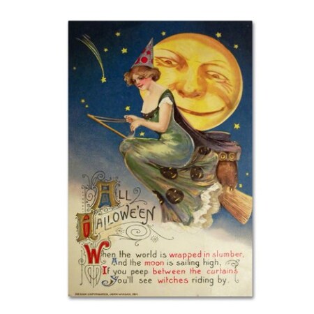 Trademark Fine Art Vintage Apple Collection 'Halloween Witch Greendress Moon' Canvas Art, 30x47 ALI6333-C3047GG